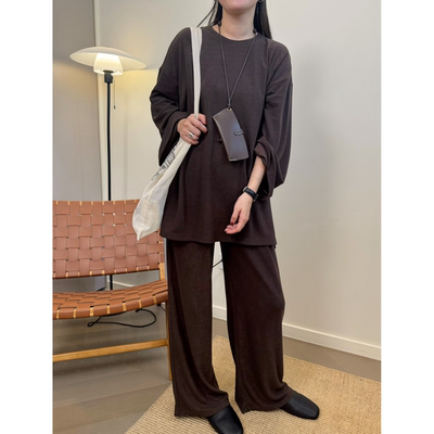 MKDesign 秋季新品 休闲显瘦宽松大T恤运动毛衣面料套装拖地裤