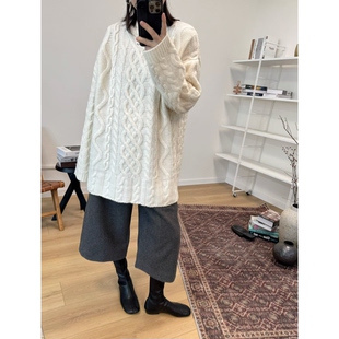 MKDesign 秋冬新品 温暖牌粗棒针复古麻花套头加厚毛衣