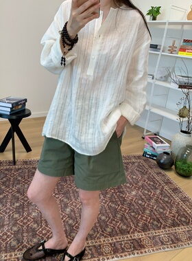 MKDesign 夏季新品 气质文艺乖巧白色亚麻镂空防晒长袖衬衫小衫