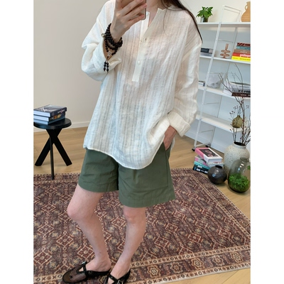 MKDesign 夏季新品 气质文艺乖巧白色亚麻镂空防晒长袖衬衫小衫