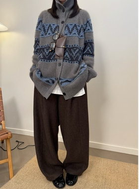 MKDesign秋冬新品立体工艺浣熊羊毛立领休闲宽松大毛衣针织外套