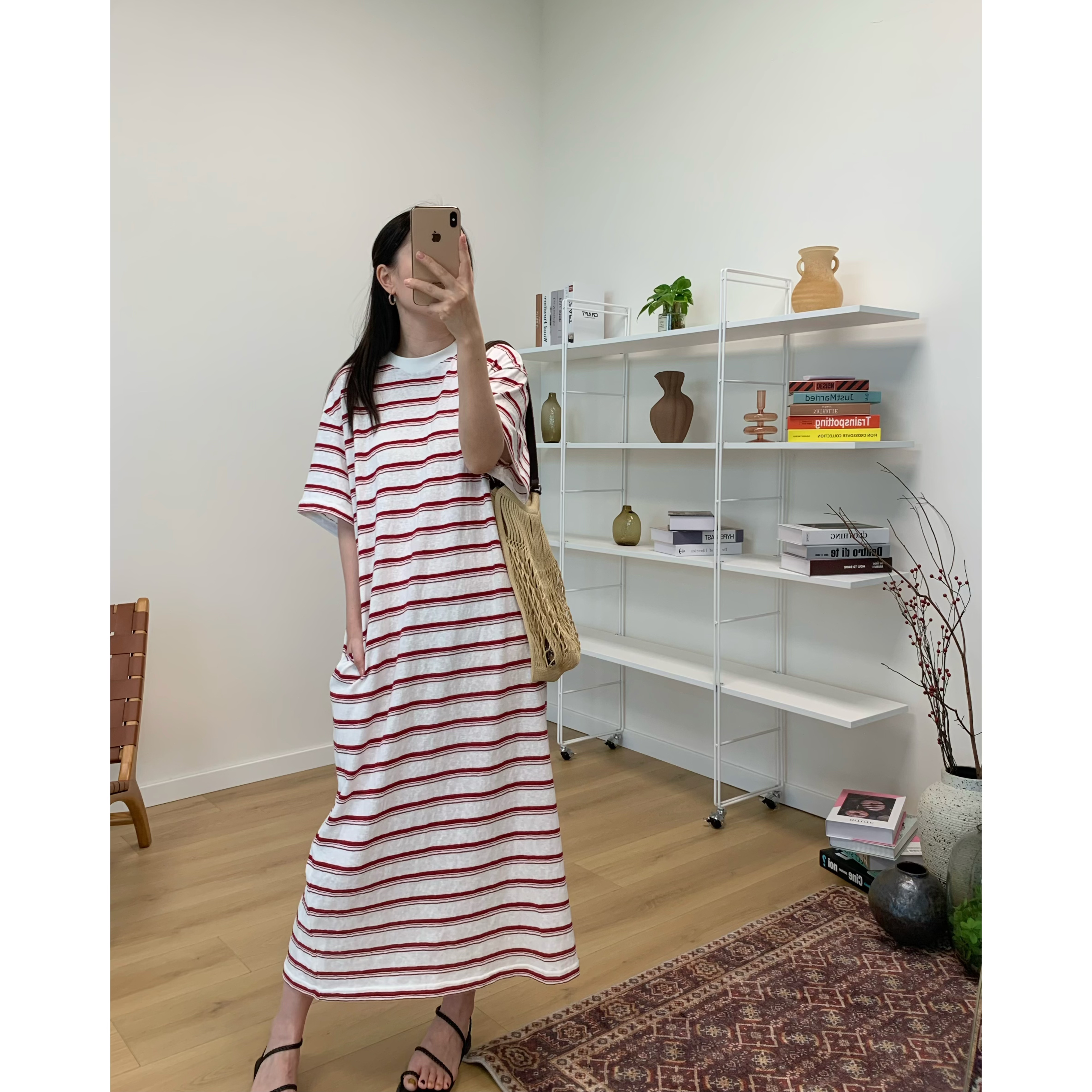MKDesign 夏季新品 红色条纹连衣裙