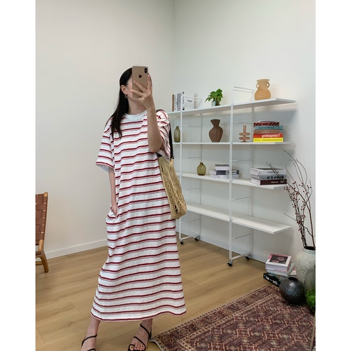 MKDesign 夏季新品 红色条纹连衣裙