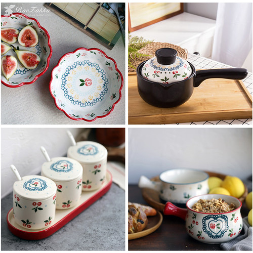 复古手绘陶瓷樱桃小碗沙拉碗