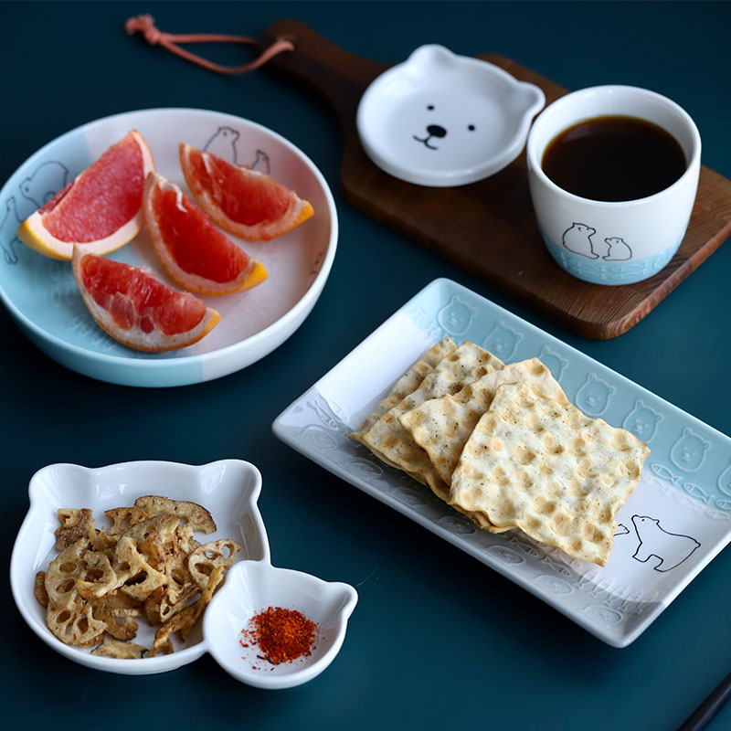 亲子熊陶瓷餐具长方盘圆盘