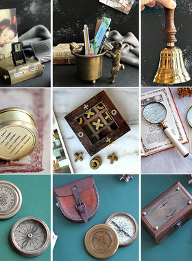 黄铜万年历望远镜指南针家居装饰