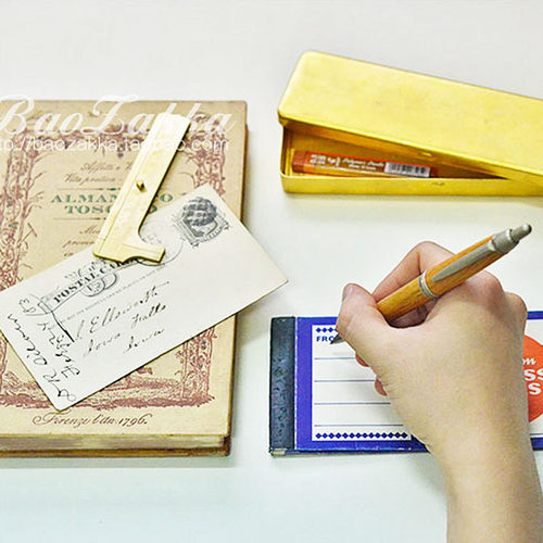 手工黄铜日本橡木笔铜文具收纳盒