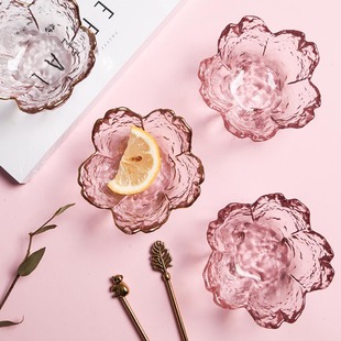 日式锤目纹粉樱花玻璃味碟酱料碟金边小碟子火锅蘸料碟调味碗甜品