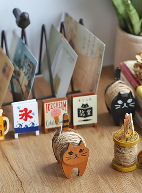 日式风冰沙麻绳线轴猫咪名片座