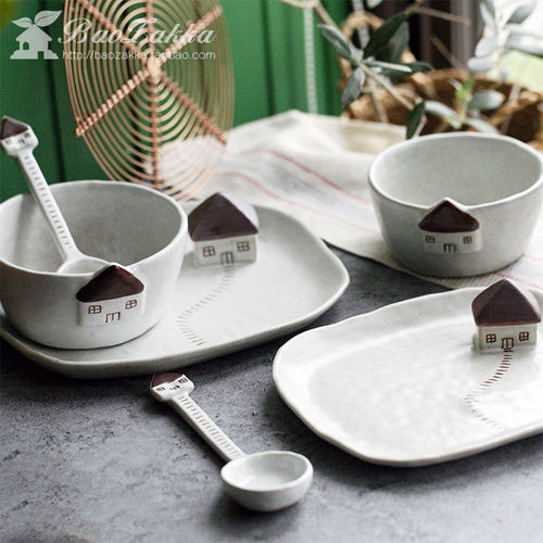 baozakka卡通粗陶小房子早餐碗