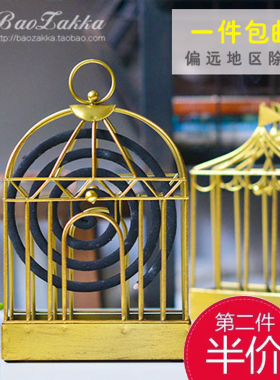 创意金属鸟笼蚊香架檀香盘托支座多功能北欧复古家用摆件接灰香薰