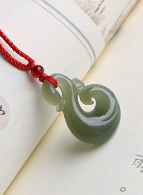 德美严选天然和田玉山料青玉晴水烟紫色额如意吊坠男女款项链挂件