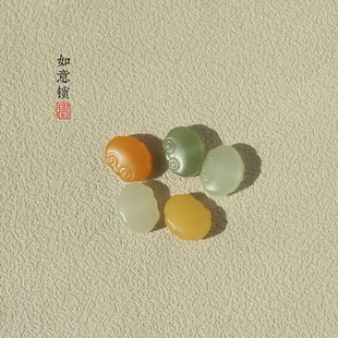 天然和田玉/如意锁通孔吊坠顶珠 青白玉晴水 手串手链配珠