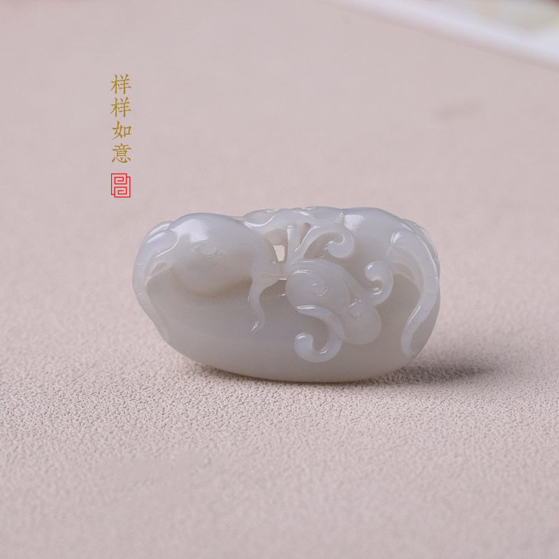 天然和田玉生肖羊大吊坠 烟灰色样样如意挂件