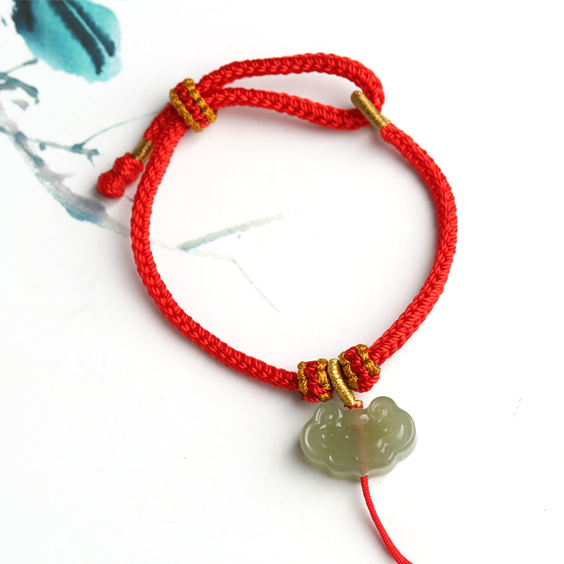 天然正品和田玉如意手链 青白玉山料手串手持佛珠背云 配饰