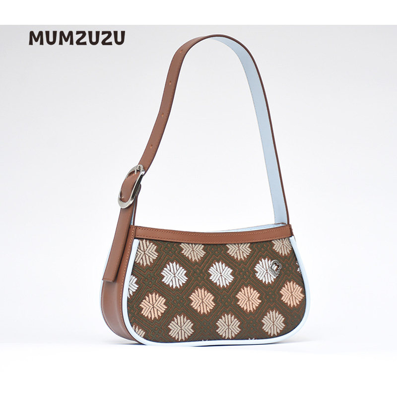 木绵远山MUMZUZU原创手工非遗织锦头层牛皮小众单肩腋下女包（限
