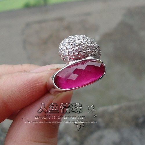 【系石苑推荐】所罗门泰银白水晶精镶红刚玉戒指-相拥