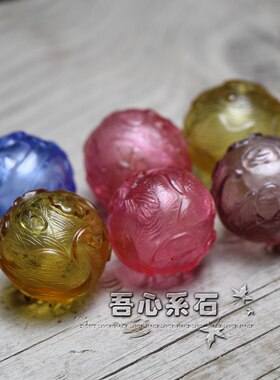 【系石苑】DIY散珠配件25mm手工老琉璃空心大琉璃精雕花珠四色入