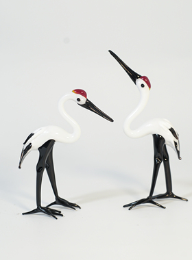 淄博琉璃迷你纯手工仙鹤丹顶鹤一对简约动物现代创意可爱摆件动物