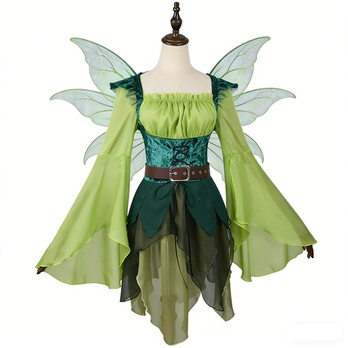 万圣节绿野仙踪魔法精灵cos连衣裙复古绑带连体裙丛林仙子演出服