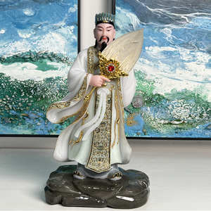 汉白玉彩绘三国诸葛孔明神像摆件