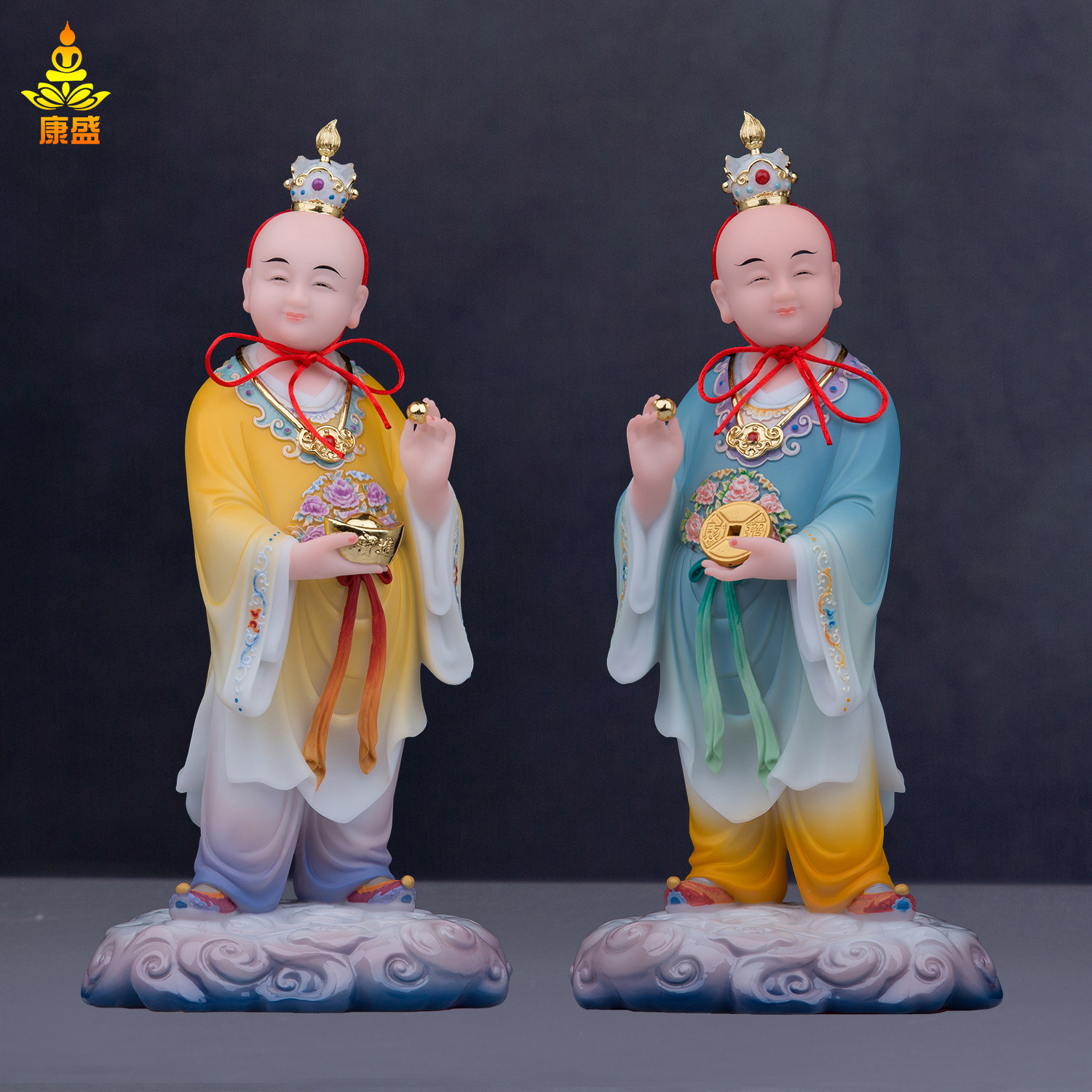 汉白玉中式《招财进宝》童子摆件