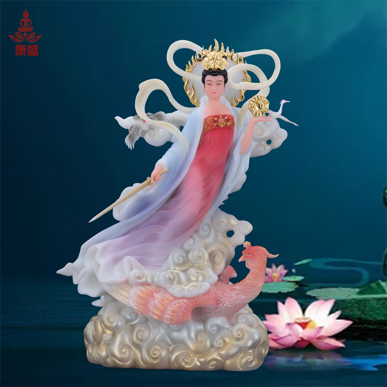 九天玄女神像汉白玉圣丰站九天玄女踏凤飞天玄女像家居摆件