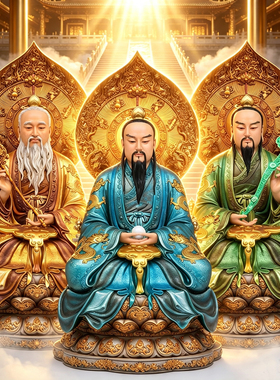 三清道祖全铜彩绘仿古神像摆件