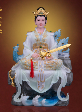 汉白玉彩绘家用九天玄女神像