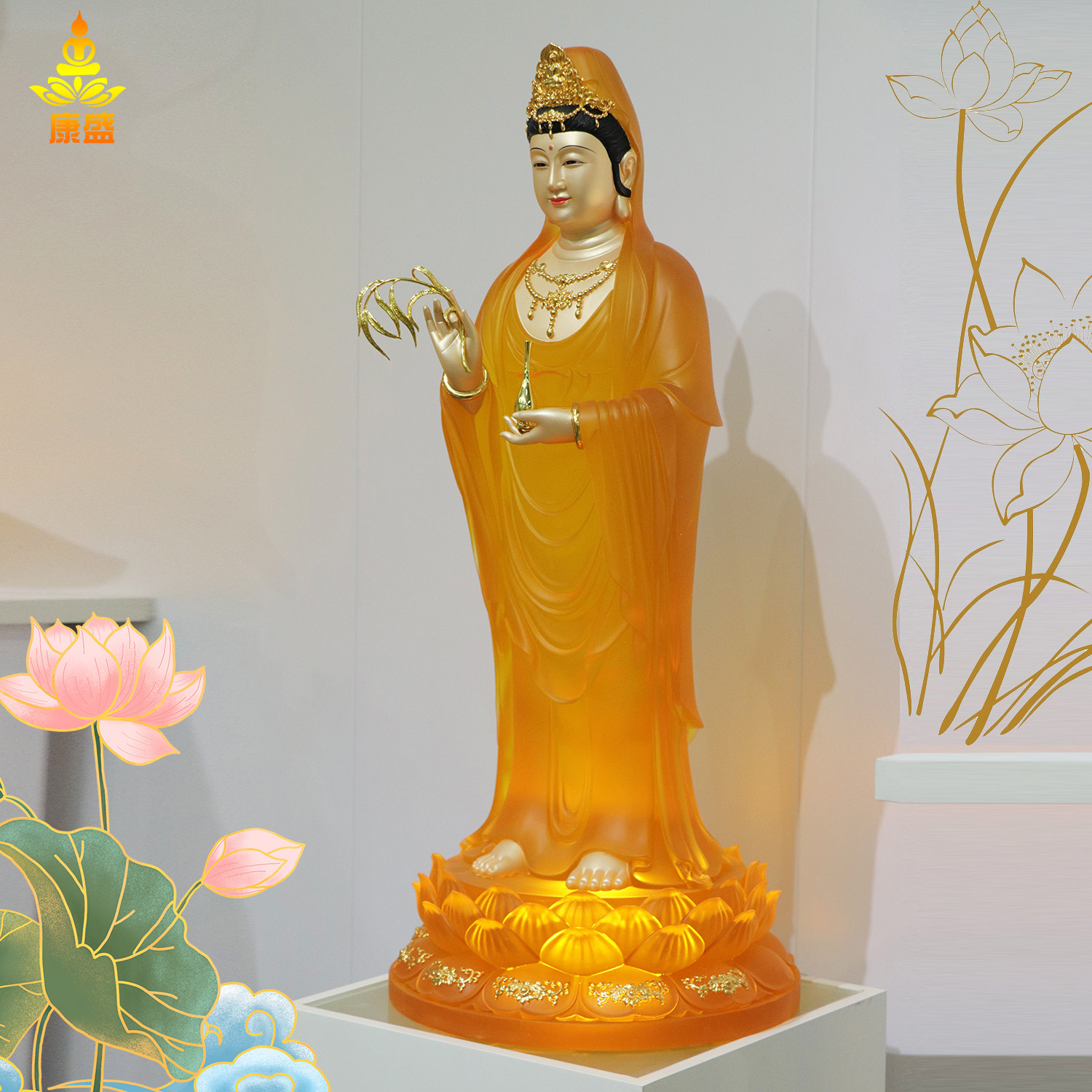 南海观音菩萨佛像水琉璃观世音菩萨站像滴水观音家用佛堂供奉摆件