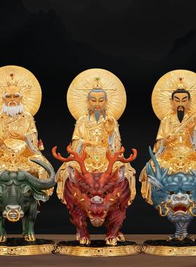 纯铜鎏金彩绘三清道祖神像
