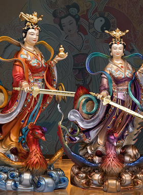 黄铜彩绘九天玄女供奉神像摆件