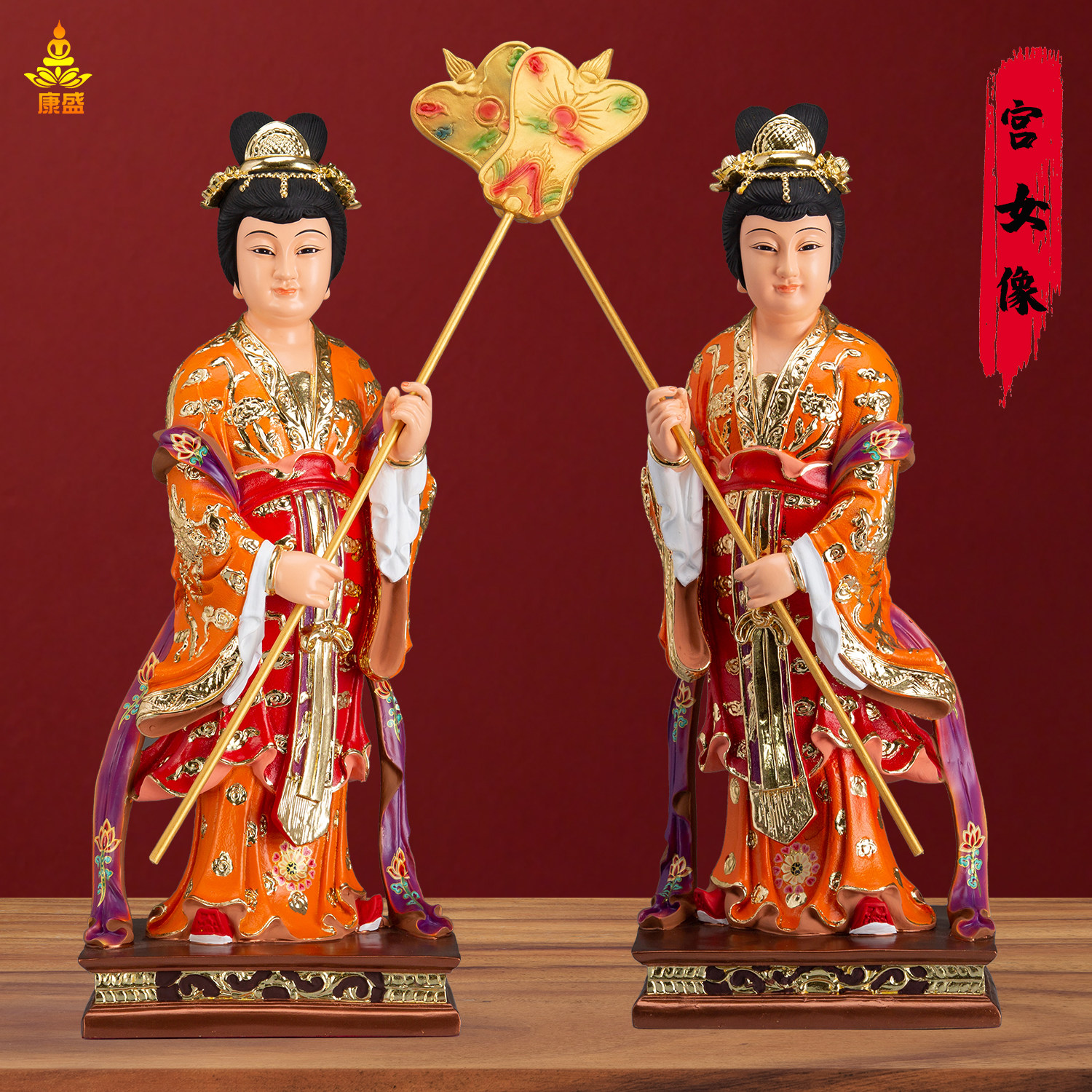 树脂彩绘宫女侍女神像摆件