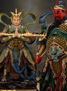 全铜热着色伽蓝韦陀菩萨家用供奉合掌韦驮天神提刀关公珈蓝摆件