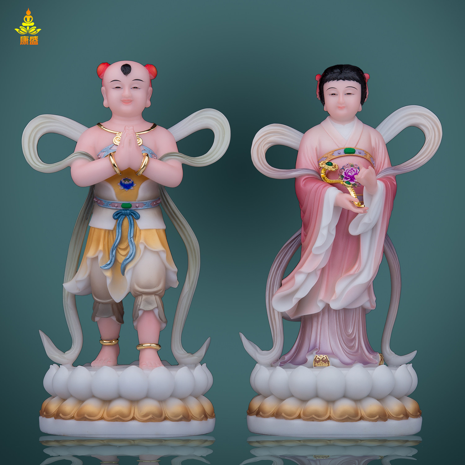 汉白玉善财童子龙女金童玉女佛像观音菩萨护法家用居家供奉摆件