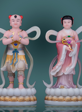 汉白玉金童玉女佛像善财童子龙女