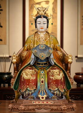 黄铜碧霞元君神像道家供奉摆件