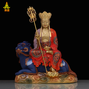 新品铜雕带骑谛听地藏王佛像纯铜彩绘贴真金地藏王菩萨铜像摆件