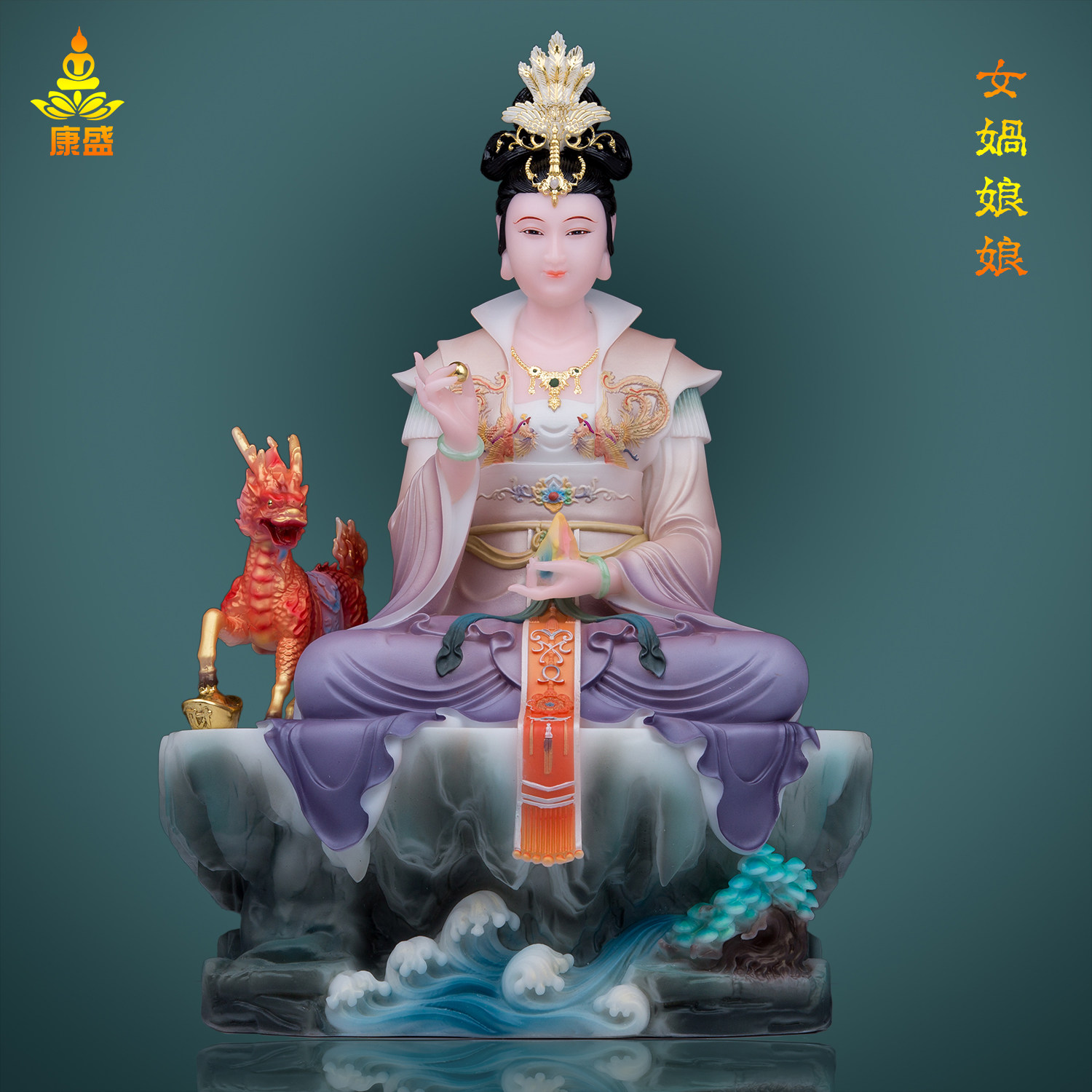 汉白玉彩绘女娲娘娘神像