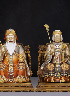纯铜彩绘土地公福德正神地主财神土地公婆土地爷土地奶神像摆件