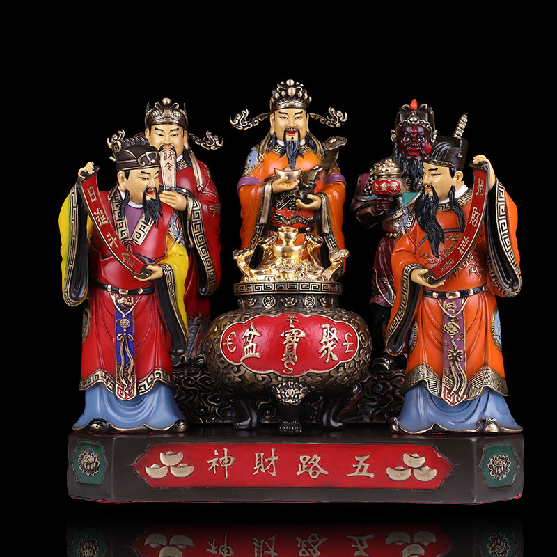 铜雕彩绘纯铜五路财神摆件