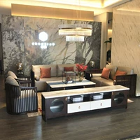 Mới Trung Quốc phong cách sofa gỗ rắn phòng khách phòng khách hiện đại vải kết hợp sofa khách sạn Zen câu lạc bộ nội thất câu lạc bộ - Nội thất khách sạn tủ tường đẹp