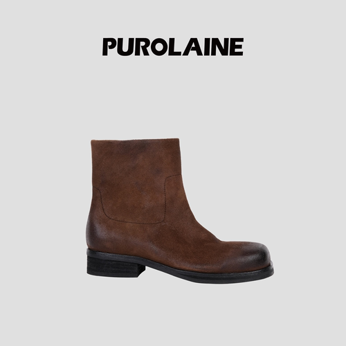 PUROLAINE 朴羚·橡木手工水洗擦色质感设计粗跟短靴