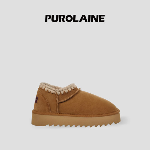 PUROLAINE 朴羚·爱尔兰进口手工编织羊皮毛一体雪地靴厚底月亮鞋