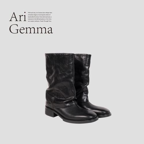 Ari Gemma｜Cinema·复古堆堆方头增高植鞣牛皮褶皱斗篷裤管靴