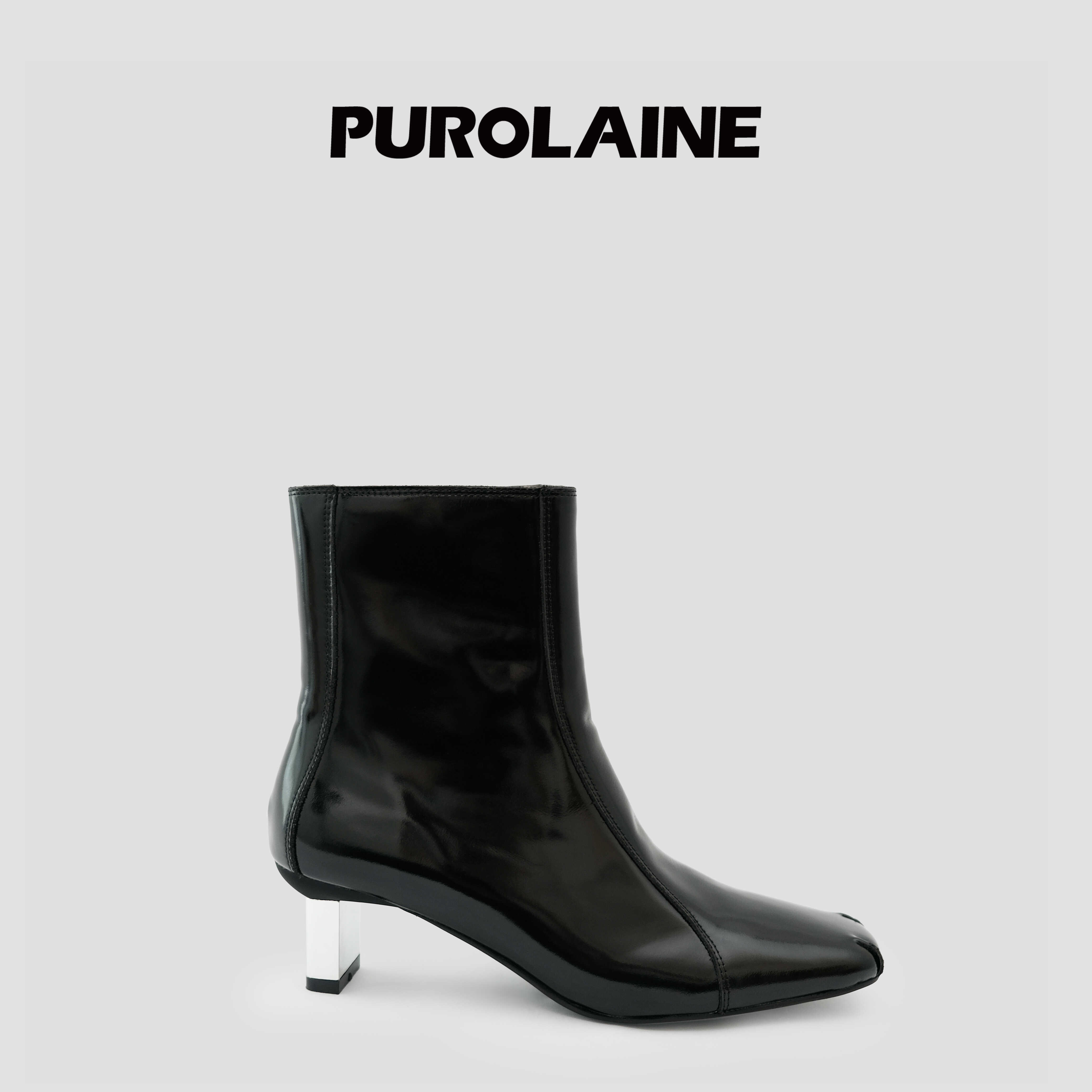 朴羚高跟女士靴子真皮方头