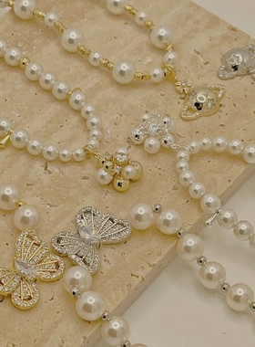 高级感蝴蝶锆石珍珠项链时尚轻奢风女小众土星珍珠珍珠锁骨链