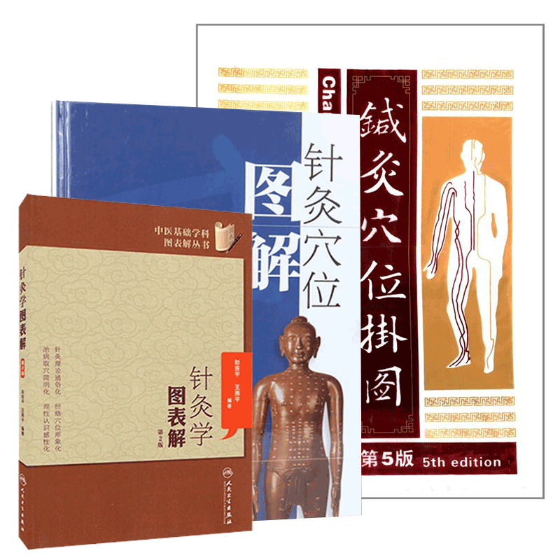 共3册 针灸学图表解第2版/针灸穴位挂图第5版/针灸穴位图解第二版人民卫生出版社