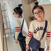 刺绣卫衣春秋款 打底衫 韩版 长袖 宝宝T恤潮 男女童字母款 儿童拼接款