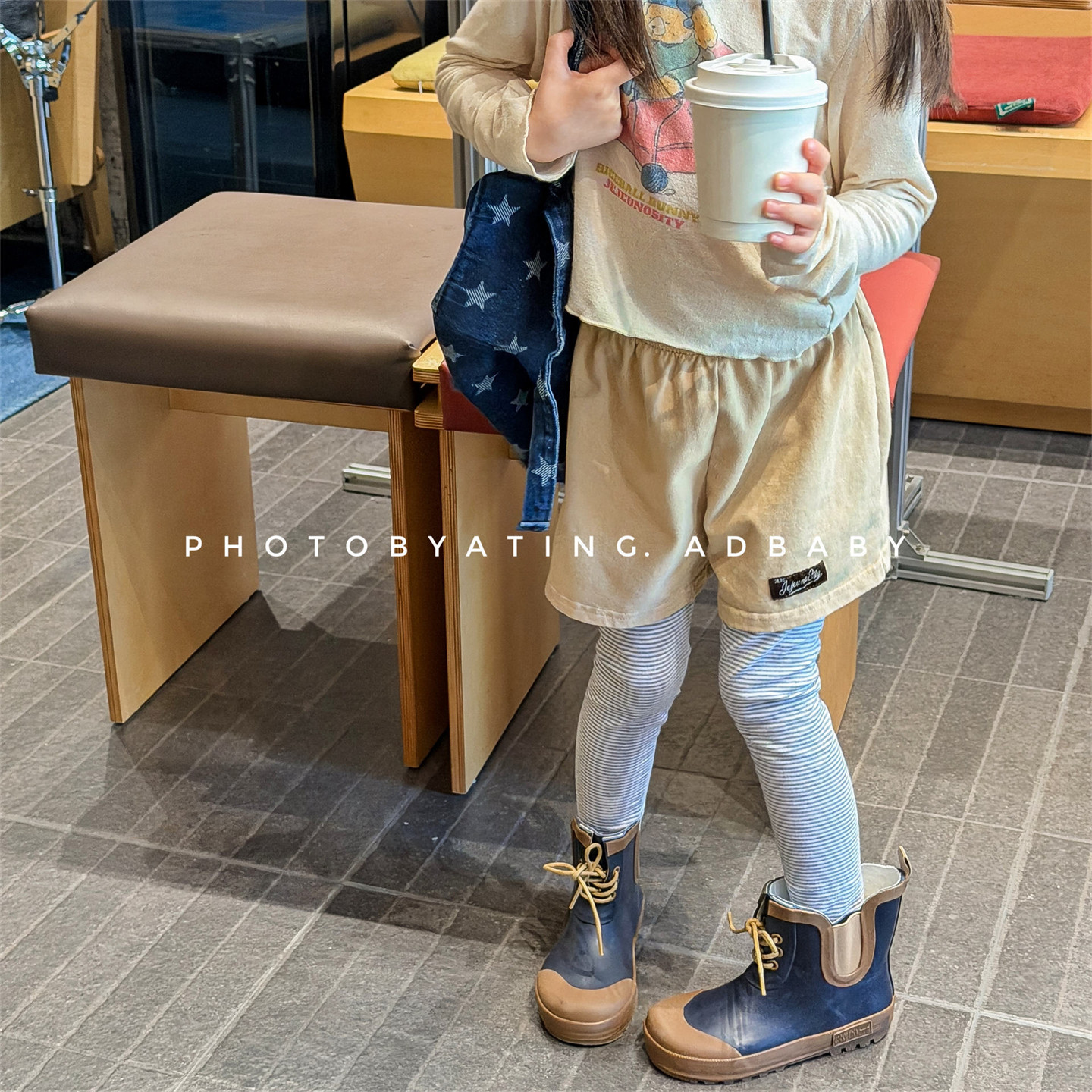 儿童假两件条纹打底裤长裤春秋款韩版男女童磨毛紧身裤宝宝裤子潮